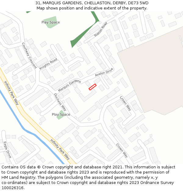 31, MARQUIS GARDENS, CHELLASTON, DERBY, DE73 5WD: Location map and indicative extent of plot