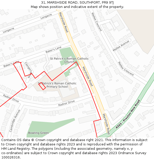 31, MARSHSIDE ROAD, SOUTHPORT, PR9 9TJ: Location map and indicative extent of plot