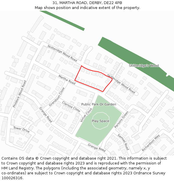 31, MARTHA ROAD, DERBY, DE22 4PB: Location map and indicative extent of plot