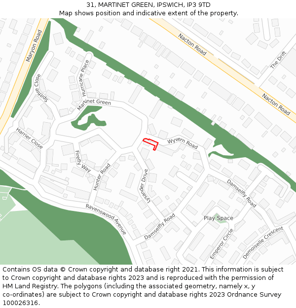 31, MARTINET GREEN, IPSWICH, IP3 9TD: Location map and indicative extent of plot