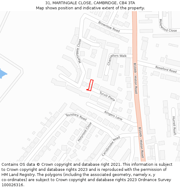 31, MARTINGALE CLOSE, CAMBRIDGE, CB4 3TA: Location map and indicative extent of plot
