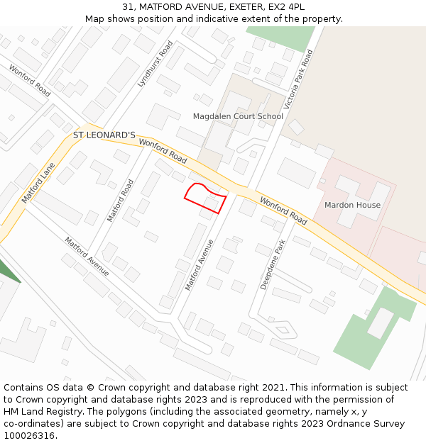 31, MATFORD AVENUE, EXETER, EX2 4PL: Location map and indicative extent of plot