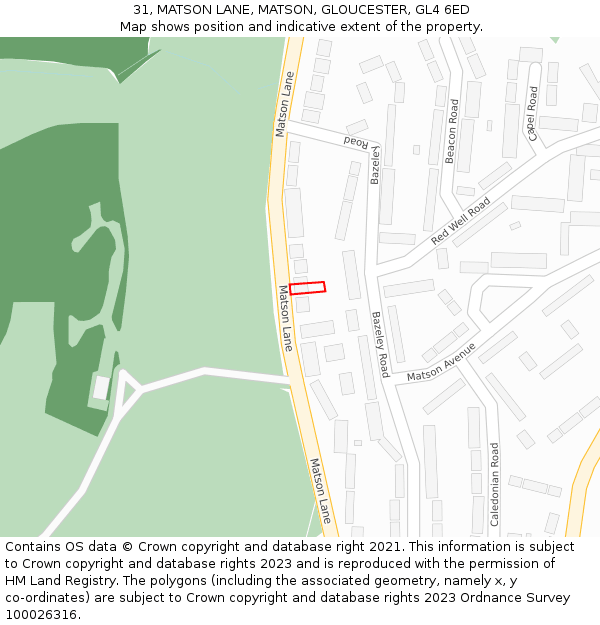 31, MATSON LANE, MATSON, GLOUCESTER, GL4 6ED: Location map and indicative extent of plot