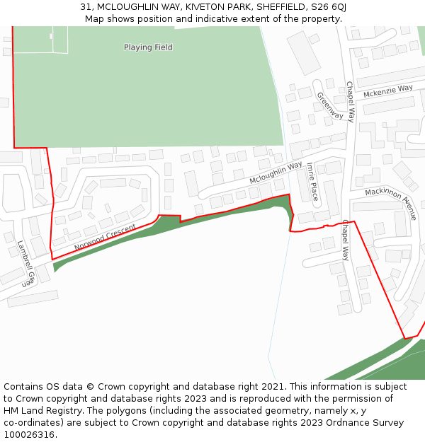 31, MCLOUGHLIN WAY, KIVETON PARK, SHEFFIELD, S26 6QJ: Location map and indicative extent of plot