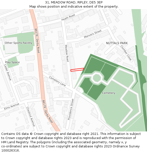 31, MEADOW ROAD, RIPLEY, DE5 3EP: Location map and indicative extent of plot