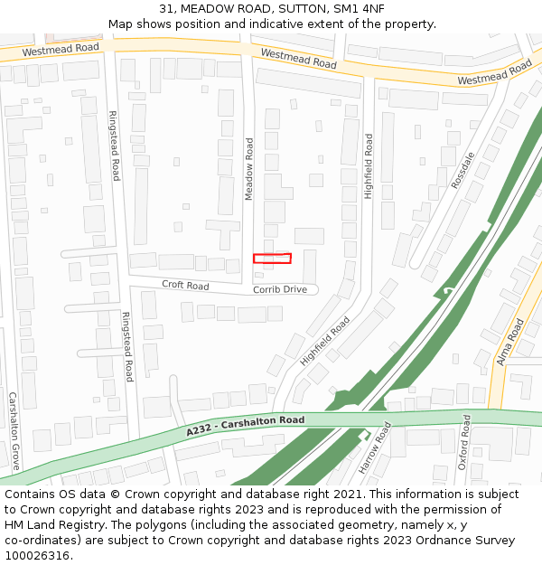 31, MEADOW ROAD, SUTTON, SM1 4NF: Location map and indicative extent of plot