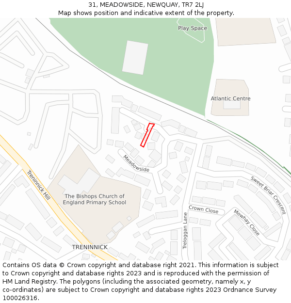 31, MEADOWSIDE, NEWQUAY, TR7 2LJ: Location map and indicative extent of plot