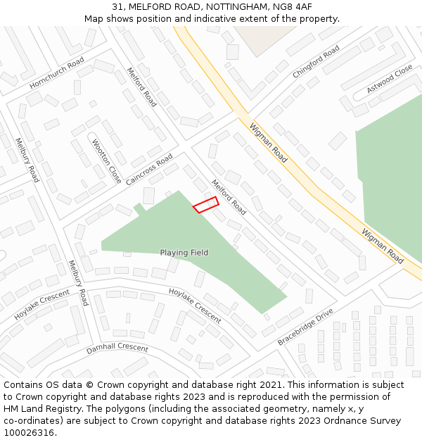 31, MELFORD ROAD, NOTTINGHAM, NG8 4AF: Location map and indicative extent of plot