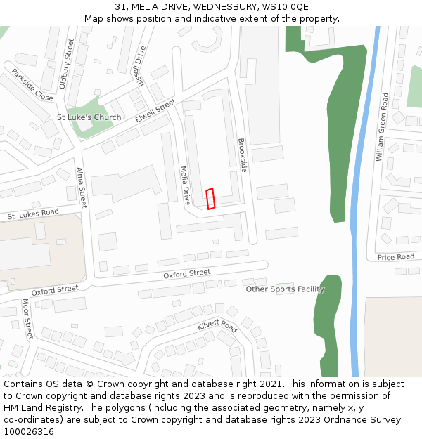 31, MELIA DRIVE, WEDNESBURY, WS10 0QE: Location map and indicative extent of plot