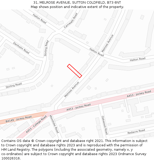 31, MELROSE AVENUE, SUTTON COLDFIELD, B73 6NT: Location map and indicative extent of plot