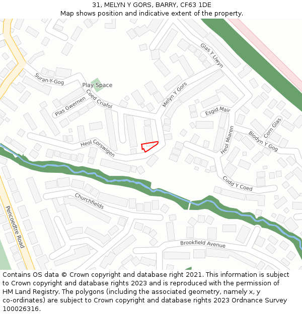 31, MELYN Y GORS, BARRY, CF63 1DE: Location map and indicative extent of plot
