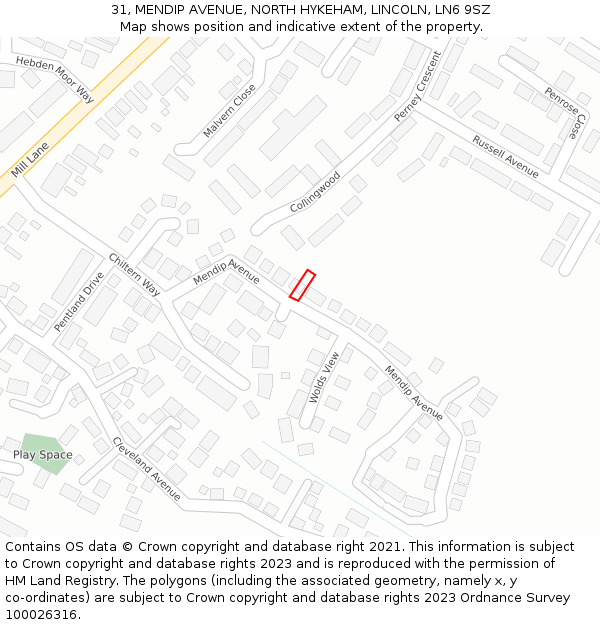 31, MENDIP AVENUE, NORTH HYKEHAM, LINCOLN, LN6 9SZ: Location map and indicative extent of plot