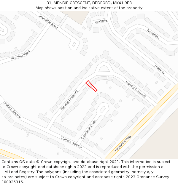 31, MENDIP CRESCENT, BEDFORD, MK41 9ER: Location map and indicative extent of plot