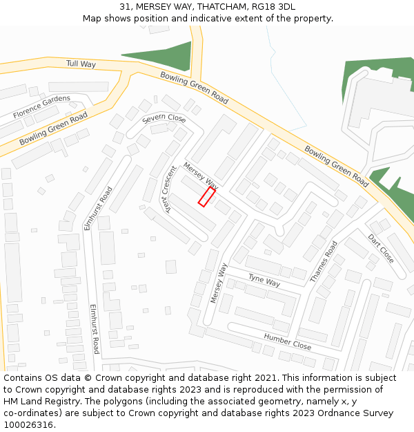 31, MERSEY WAY, THATCHAM, RG18 3DL: Location map and indicative extent of plot