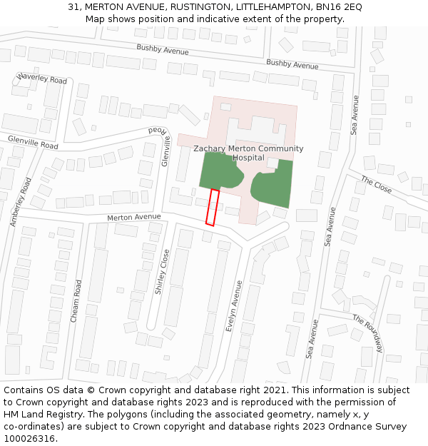 31, MERTON AVENUE, RUSTINGTON, LITTLEHAMPTON, BN16 2EQ: Location map and indicative extent of plot