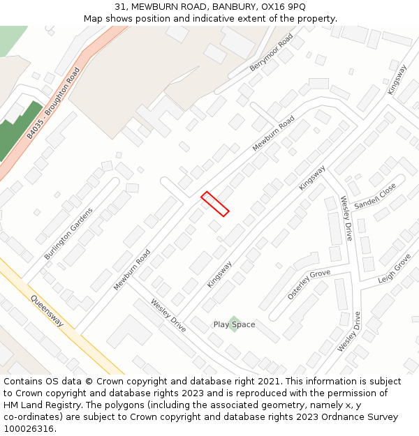 31, MEWBURN ROAD, BANBURY, OX16 9PQ: Location map and indicative extent of plot