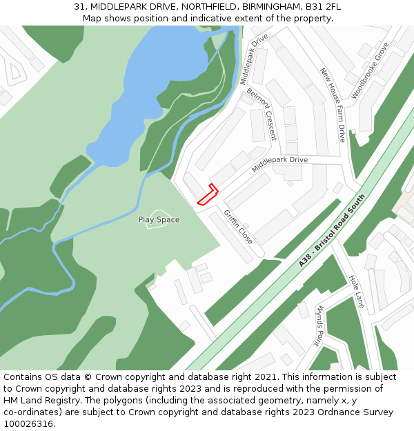 31, MIDDLEPARK DRIVE, NORTHFIELD, BIRMINGHAM, B31 2FL: Location map and indicative extent of plot