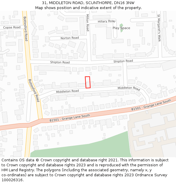 31, MIDDLETON ROAD, SCUNTHORPE, DN16 3NW: Location map and indicative extent of plot