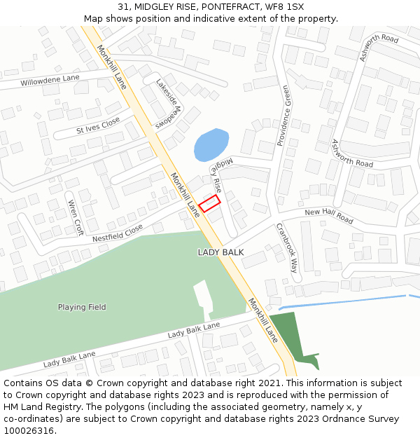 31, MIDGLEY RISE, PONTEFRACT, WF8 1SX: Location map and indicative extent of plot