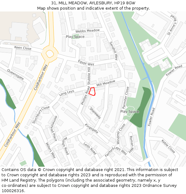 31, MILL MEADOW, AYLESBURY, HP19 8GW: Location map and indicative extent of plot