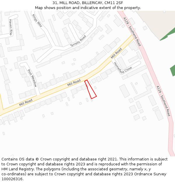 31, MILL ROAD, BILLERICAY, CM11 2SF: Location map and indicative extent of plot