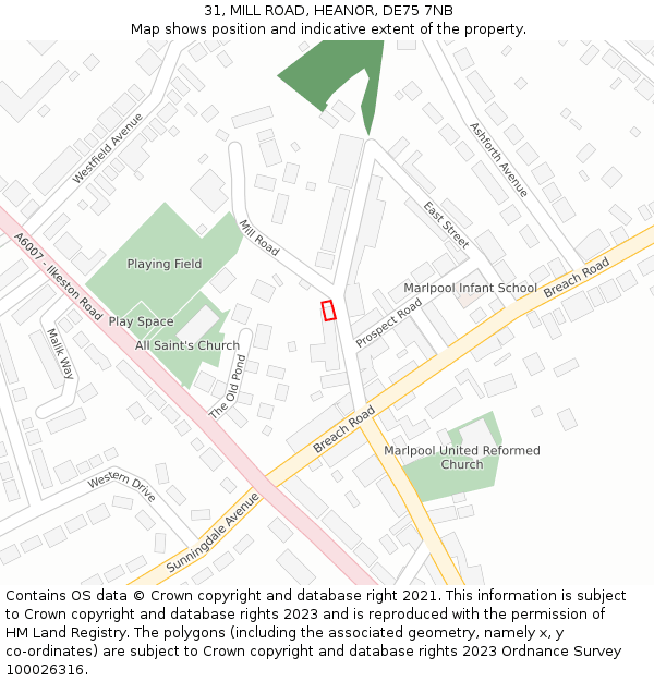 31, MILL ROAD, HEANOR, DE75 7NB: Location map and indicative extent of plot