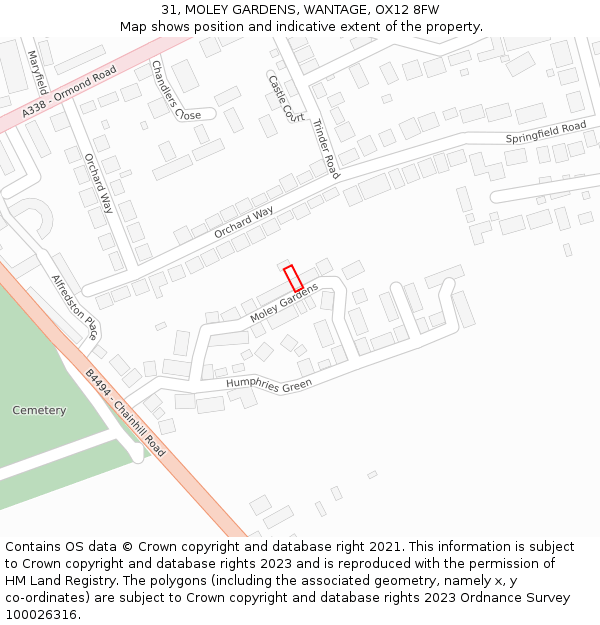 31, MOLEY GARDENS, WANTAGE, OX12 8FW: Location map and indicative extent of plot