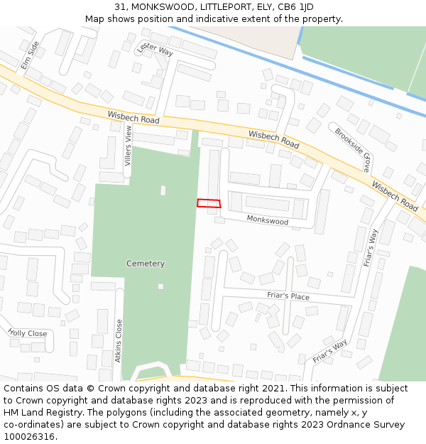 31, MONKSWOOD, LITTLEPORT, ELY, CB6 1JD: Location map and indicative extent of plot
