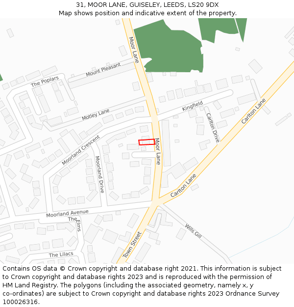 31, MOOR LANE, GUISELEY, LEEDS, LS20 9DX: Location map and indicative extent of plot