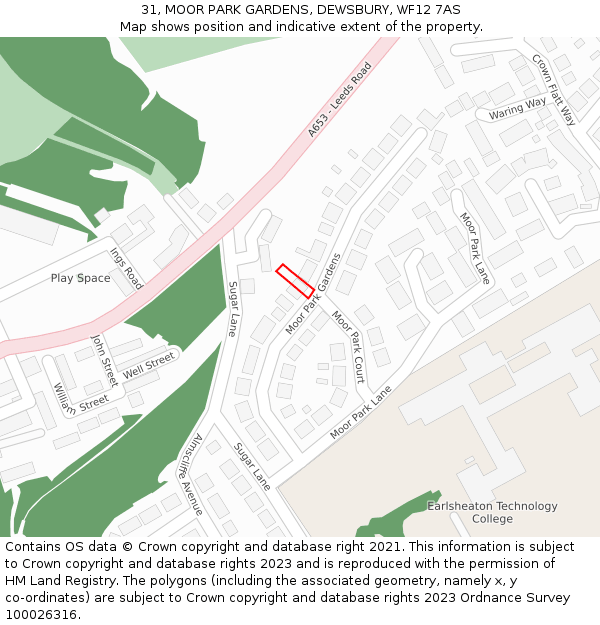 31, MOOR PARK GARDENS, DEWSBURY, WF12 7AS: Location map and indicative extent of plot