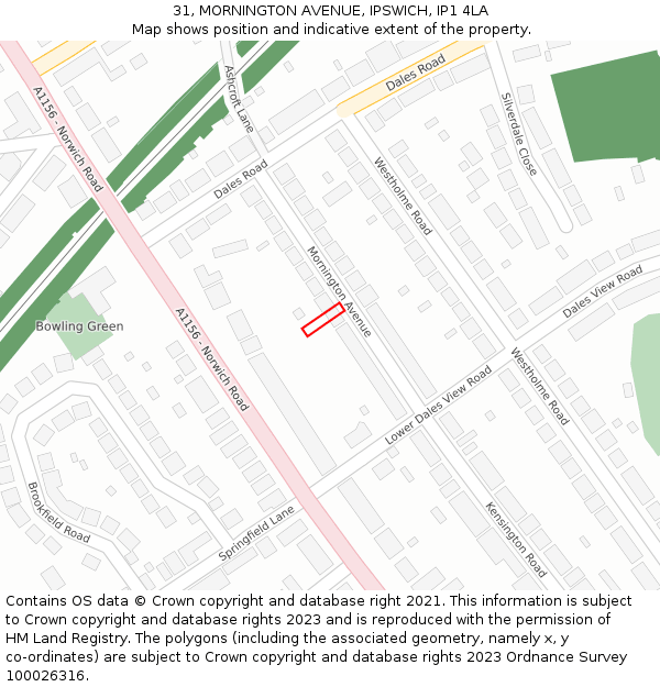 31, MORNINGTON AVENUE, IPSWICH, IP1 4LA: Location map and indicative extent of plot