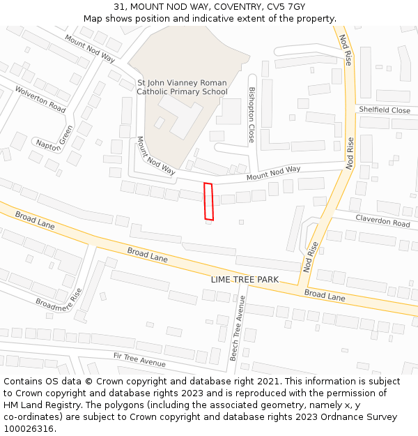 31, MOUNT NOD WAY, COVENTRY, CV5 7GY: Location map and indicative extent of plot