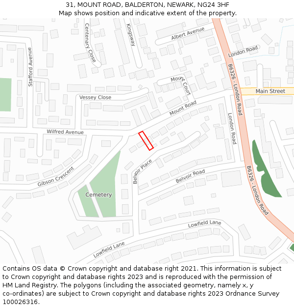 31, MOUNT ROAD, BALDERTON, NEWARK, NG24 3HF: Location map and indicative extent of plot