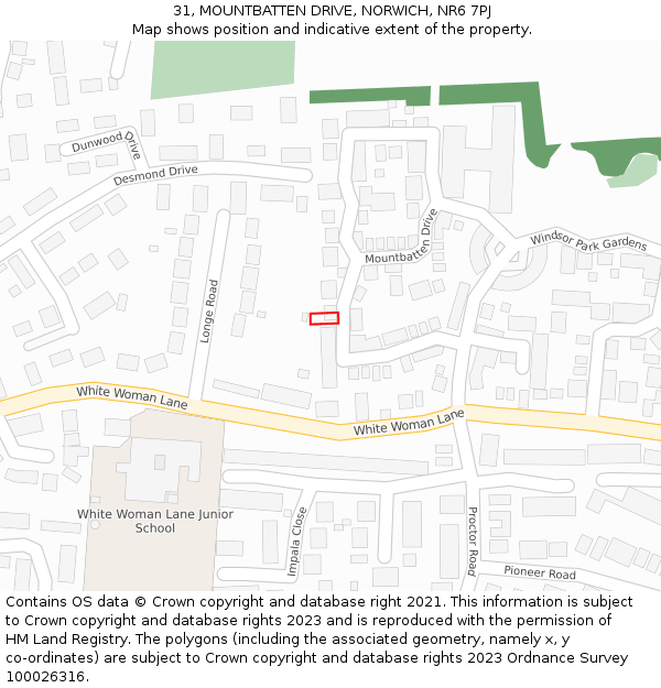 31, MOUNTBATTEN DRIVE, NORWICH, NR6 7PJ: Location map and indicative extent of plot