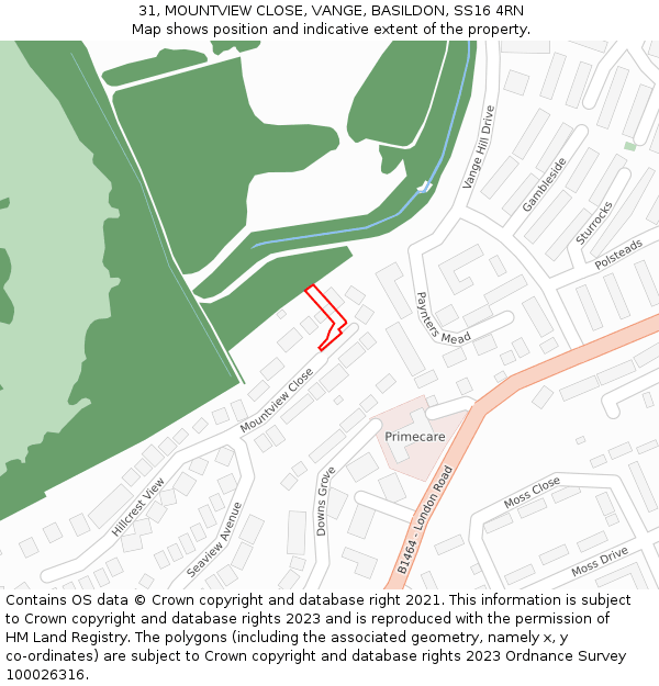 31, MOUNTVIEW CLOSE, VANGE, BASILDON, SS16 4RN: Location map and indicative extent of plot
