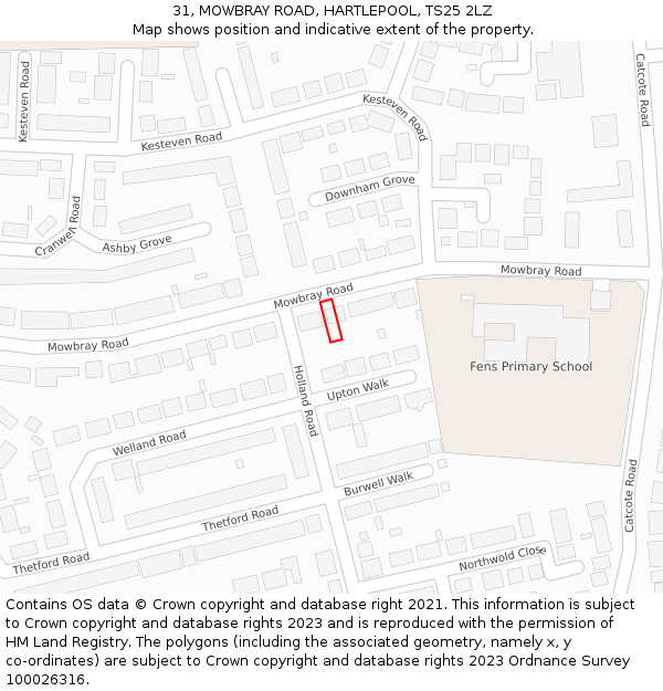 31, MOWBRAY ROAD, HARTLEPOOL, TS25 2LZ: Location map and indicative extent of plot