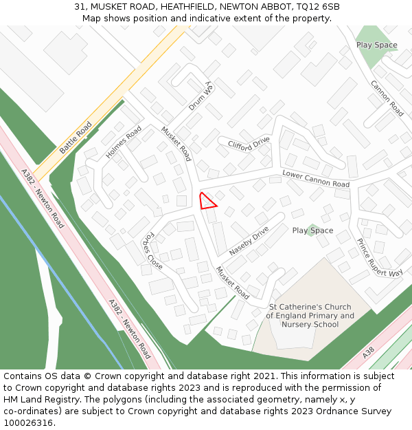 31, MUSKET ROAD, HEATHFIELD, NEWTON ABBOT, TQ12 6SB: Location map and indicative extent of plot