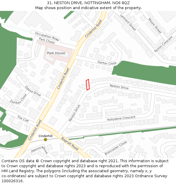 31, NESTON DRIVE, NOTTINGHAM, NG6 8QZ: Location map and indicative extent of plot