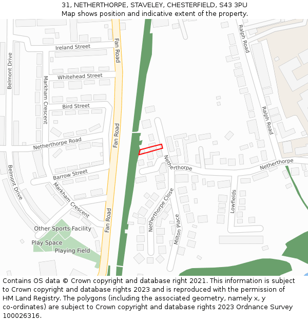 31, NETHERTHORPE, STAVELEY, CHESTERFIELD, S43 3PU: Location map and indicative extent of plot