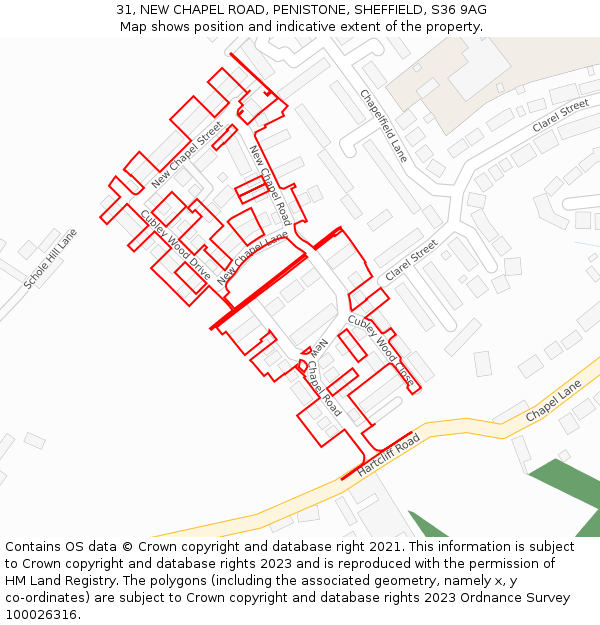31, NEW CHAPEL ROAD, PENISTONE, SHEFFIELD, S36 9AG: Location map and indicative extent of plot