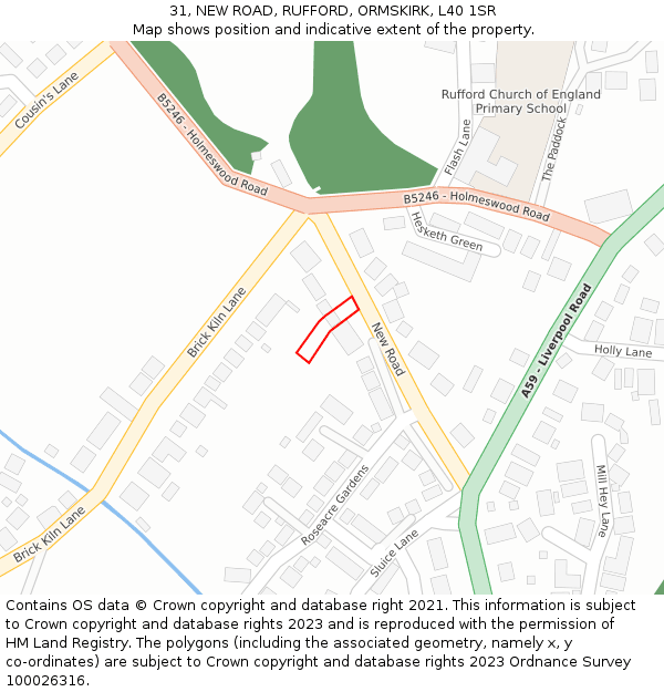 31, NEW ROAD, RUFFORD, ORMSKIRK, L40 1SR: Location map and indicative extent of plot