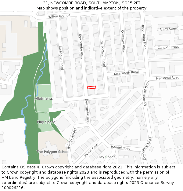 31, NEWCOMBE ROAD, SOUTHAMPTON, SO15 2FT: Location map and indicative extent of plot