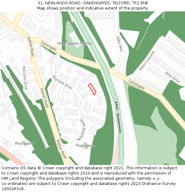 31, NEWLANDS ROAD, OAKENGATES, TELFORD, TF2 6NE: Location map and indicative extent of plot