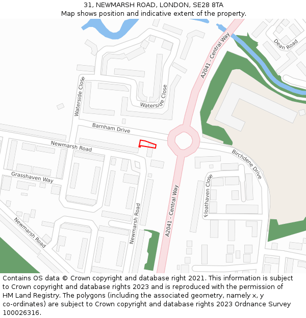 31, NEWMARSH ROAD, LONDON, SE28 8TA: Location map and indicative extent of plot