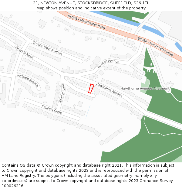 31, NEWTON AVENUE, STOCKSBRIDGE, SHEFFIELD, S36 1EL: Location map and indicative extent of plot
