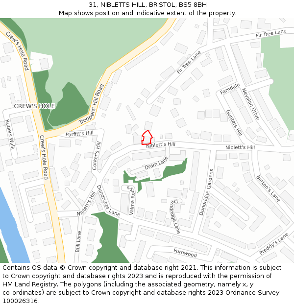 31, NIBLETTS HILL, BRISTOL, BS5 8BH: Location map and indicative extent of plot