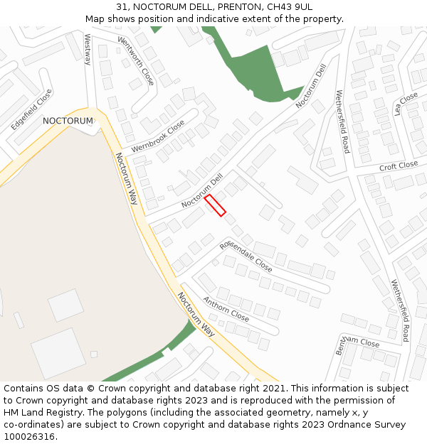 31, NOCTORUM DELL, PRENTON, CH43 9UL: Location map and indicative extent of plot