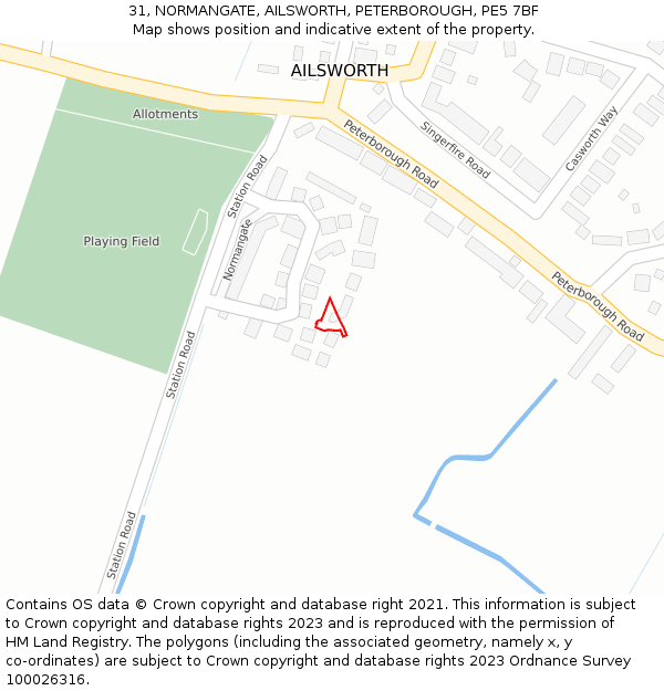 31, NORMANGATE, AILSWORTH, PETERBOROUGH, PE5 7BF: Location map and indicative extent of plot