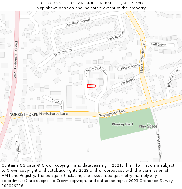 31, NORRISTHORPE AVENUE, LIVERSEDGE, WF15 7AD: Location map and indicative extent of plot