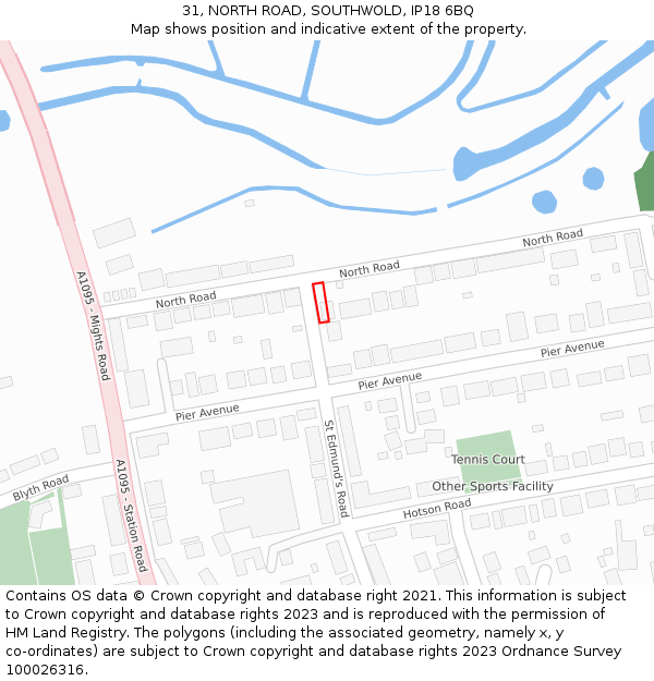 31, NORTH ROAD, SOUTHWOLD, IP18 6BQ: Location map and indicative extent of plot